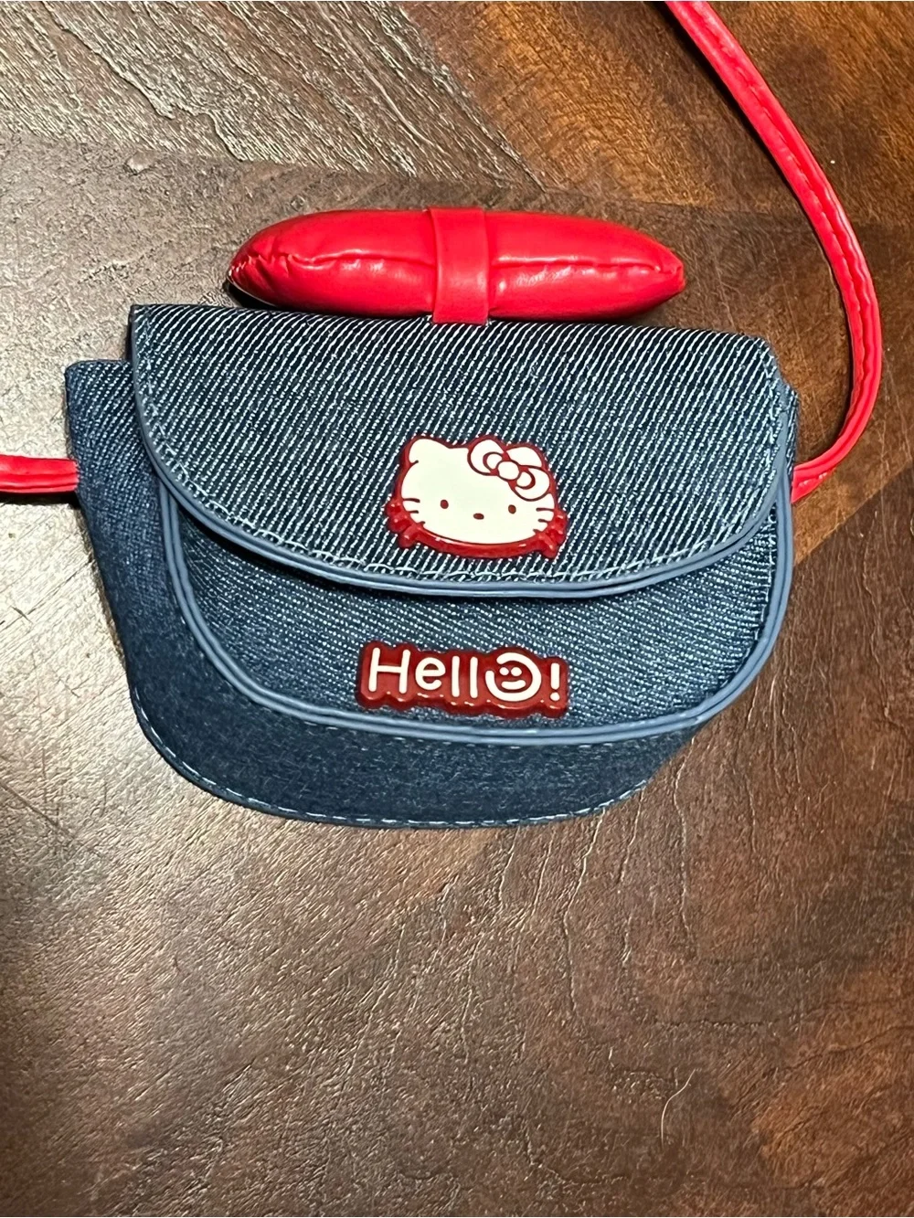 Hello Kitty Denim Crossbody Bag in Blue and Red